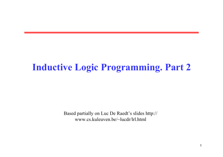 inductive logic programming part 2