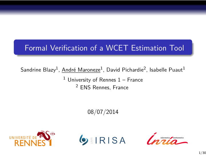 formal verification of a wcet estimation tool