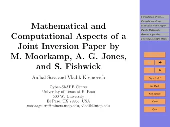 Mathematical and  Main Idea of the Paper  Pareto Optimality  Computational Aspects of a  Genetic