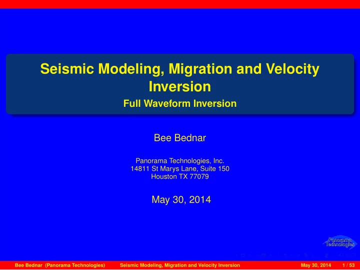 seismic modeling migration and velocity inversion