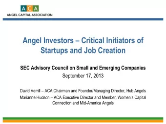 Startups and Job Creation  SEC Advisory Council on Small and Emerging Companies  September 17, 2013