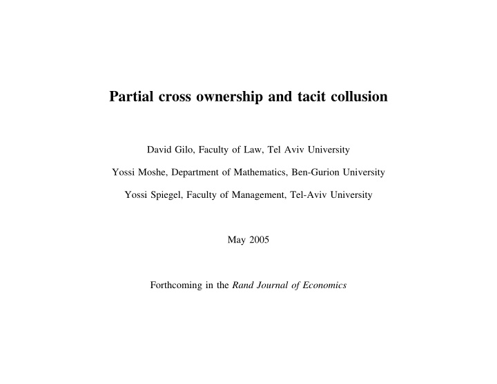 partial cross ownership and tacit collusion