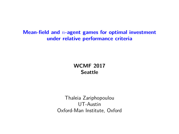 mean field and n agent games for optimal investment under
