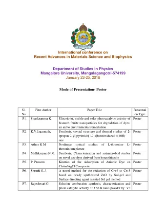 International conference on  Recent Advances in Materials Science and Biophysics  Department of