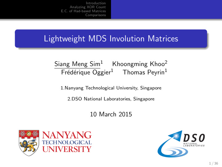 lightweight mds involution matrices