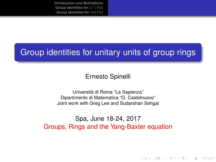 group identities for unitary units of group rings