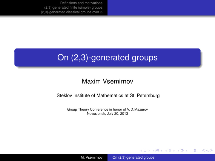 on 2 3 generated groups
