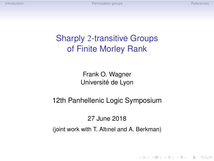 sharply 2 transitive groups of finite morley rank