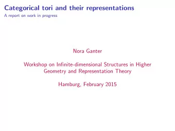Categorical tori and their representations  A report on work in progress  Nora Ganter  Workshop on