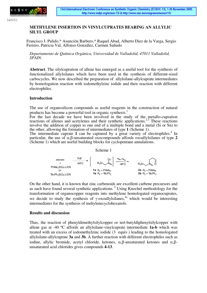 methylene insertion in vinylcuprates bearing an allylic