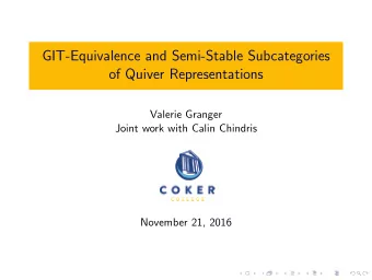 GIT-Equivalence and Semi-Stable Subcategories  of Quiver Representations  Valerie Granger  Joint