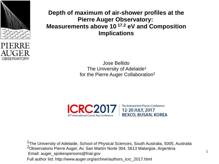 depth of maximum of air shower profiles at the pierre