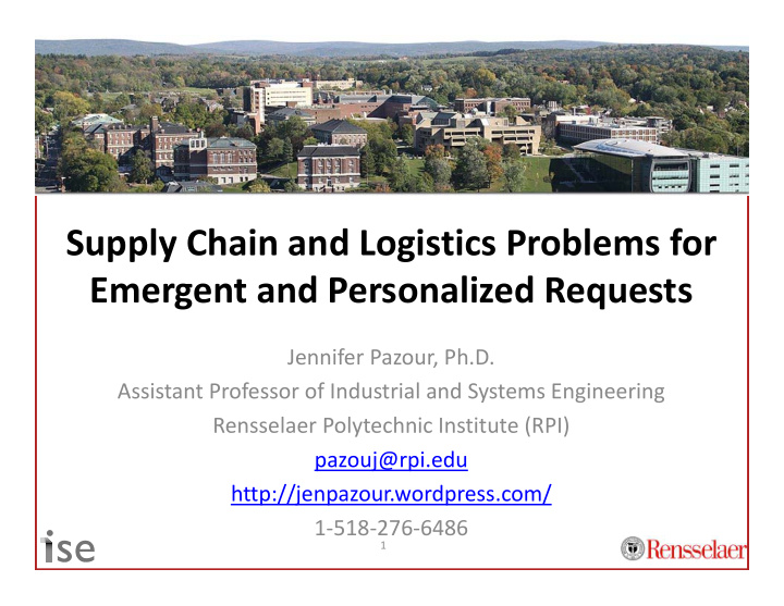 supply chain and logistics problems for emergent and