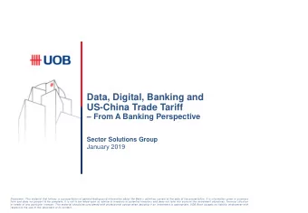 Data, Digital, Banking and  US-China Trade Tariff  From A Banking Perspective  Sector Solutions