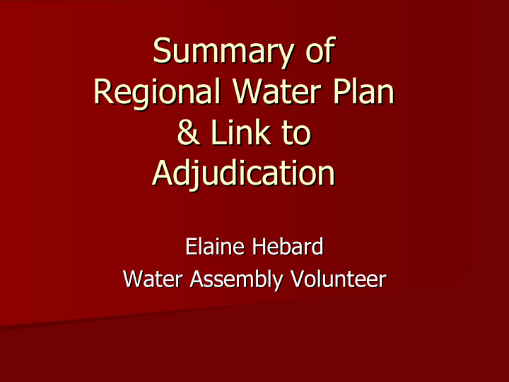 summary of summary of regional water plan regional water