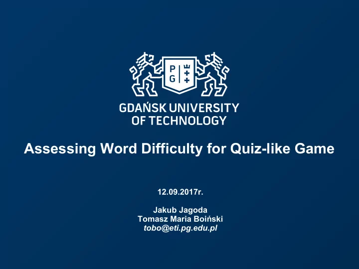 assessing word difficulty for quiz like game