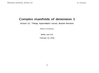 Complex manifolds of dimension 1  lecture 12: Tilings, hyperelliptic curves, Ananin theorem  Misha
