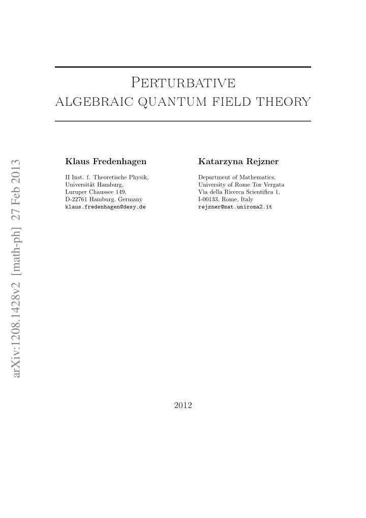 perturbative algebraic quantum field theory