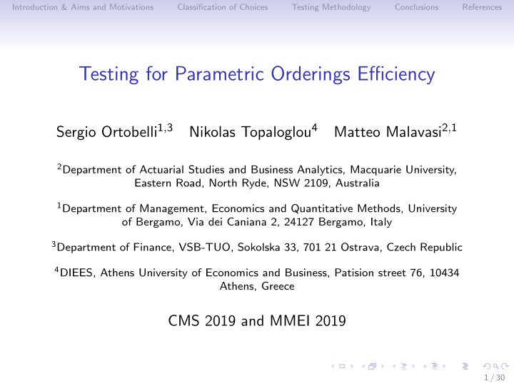 testing for parametric orderings efficiency
