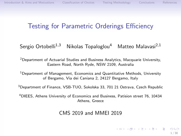 testing for parametric orderings efficiency