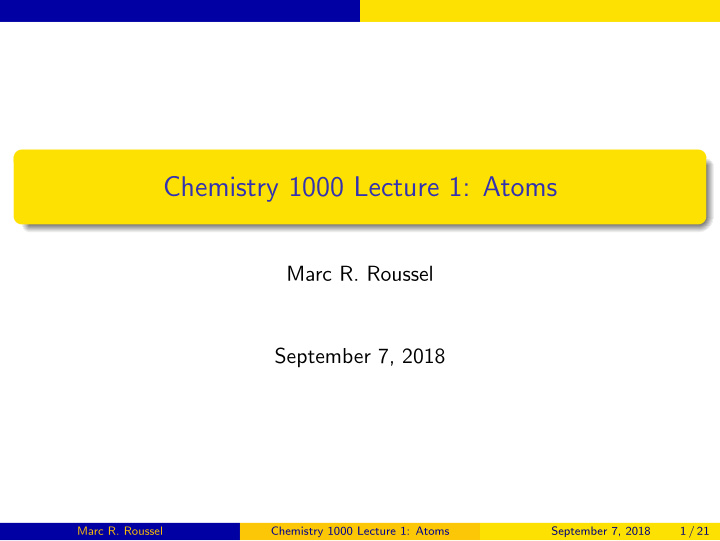chemistry 1000 lecture 1 atoms