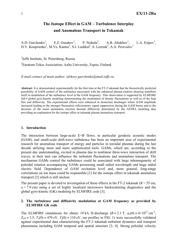 1 ex 11 2ra the isotope effect in gam turbulence