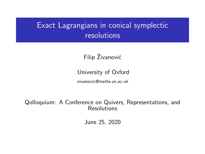 exact lagrangians in conical symplectic resolutions