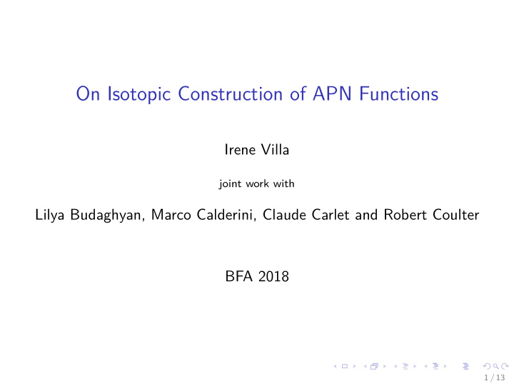 on isotopic construction of apn functions