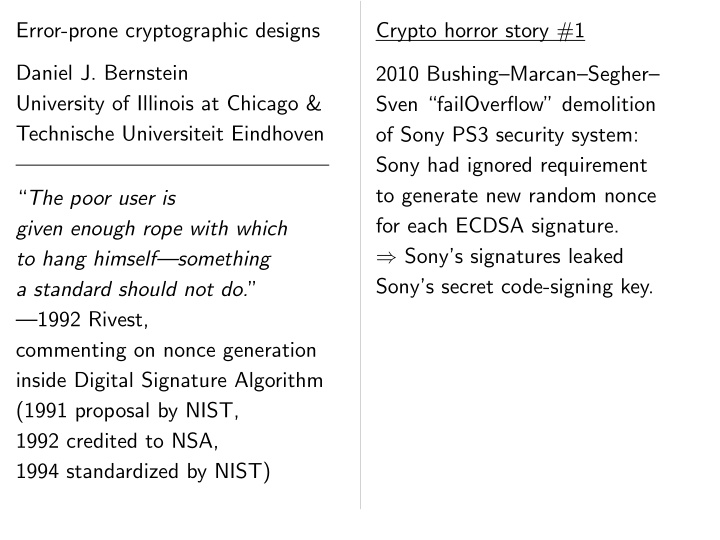 error prone cryptographic designs crypto horror story 1