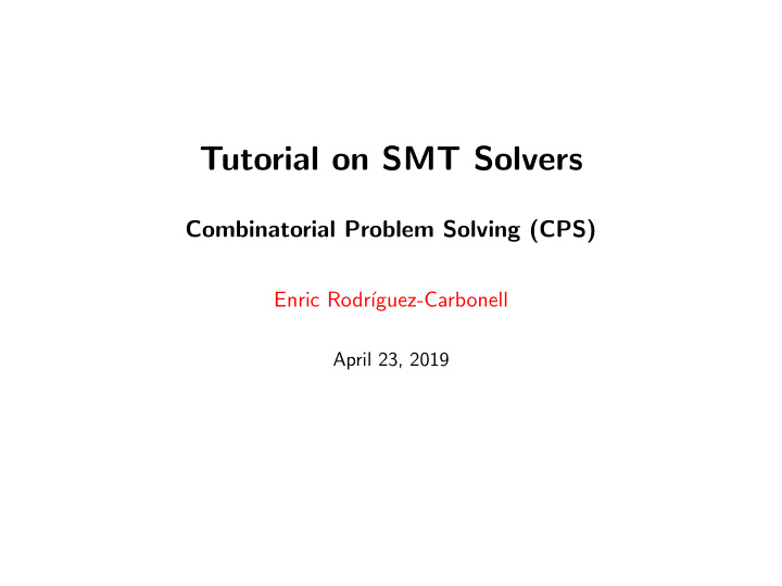 tutorial on smt solvers
