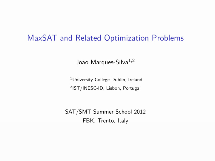 maxsat and related optimization problems