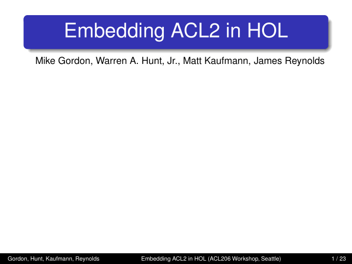 embedding acl2 in hol