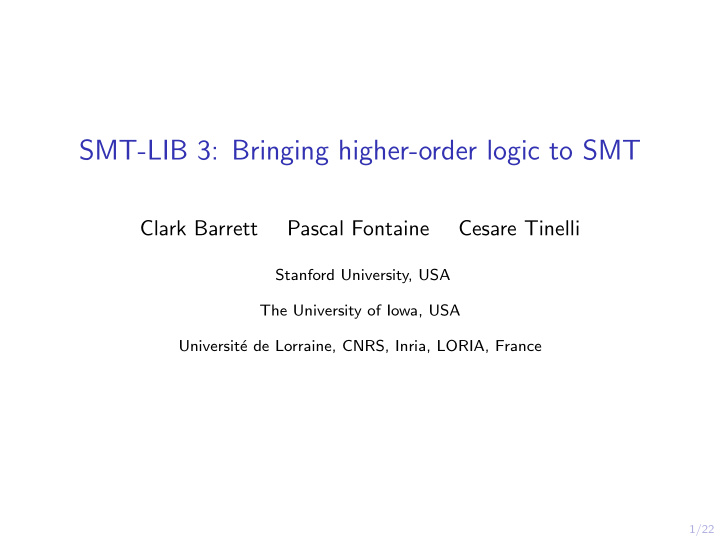 smt lib 3 bringing higher order logic to smt