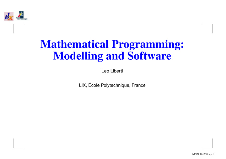 mathematical programming modelling and software