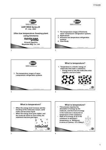 7/10/20  AAR WEB Series-III 9 th , July., 2020  1. The temperature ranges of Ammonia  Ultra low