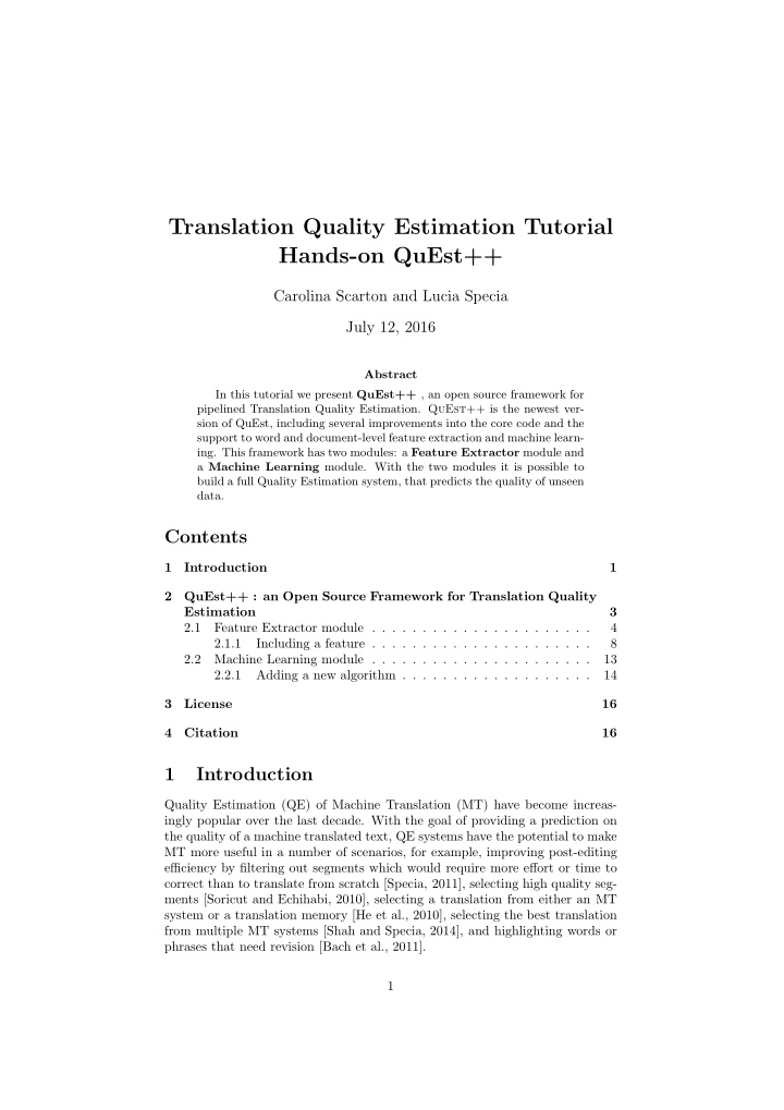 translation quality estimation tutorial hands on quest