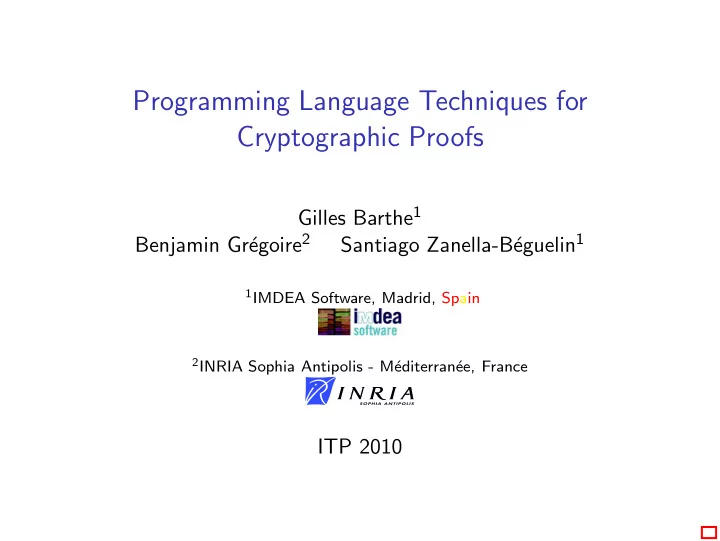 programming language techniques for cryptographic proofs