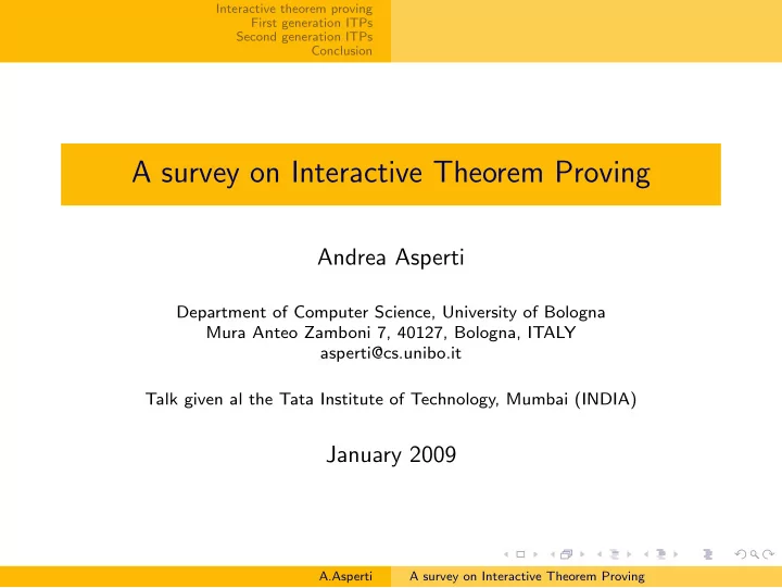 a survey on interactive theorem proving
