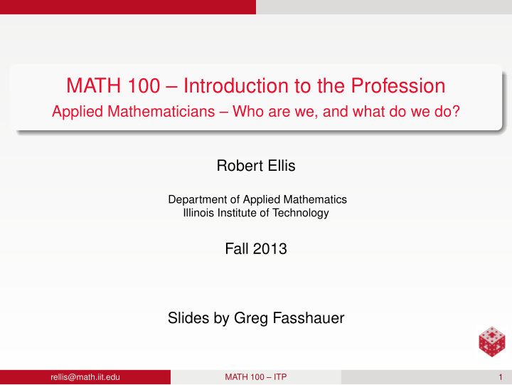 math 100 introduction to the profession