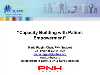 Capacity Building with Patient  Empowerment  Maria Piggin, Chair, PNH Support  Co- chair of