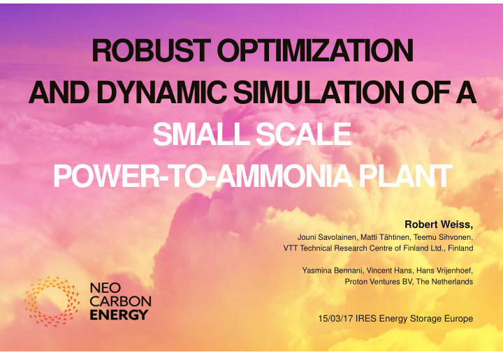 robust optimization and dynamic simulation of a small