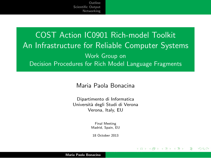 cost action ic0901 rich model toolkit an infrastructure