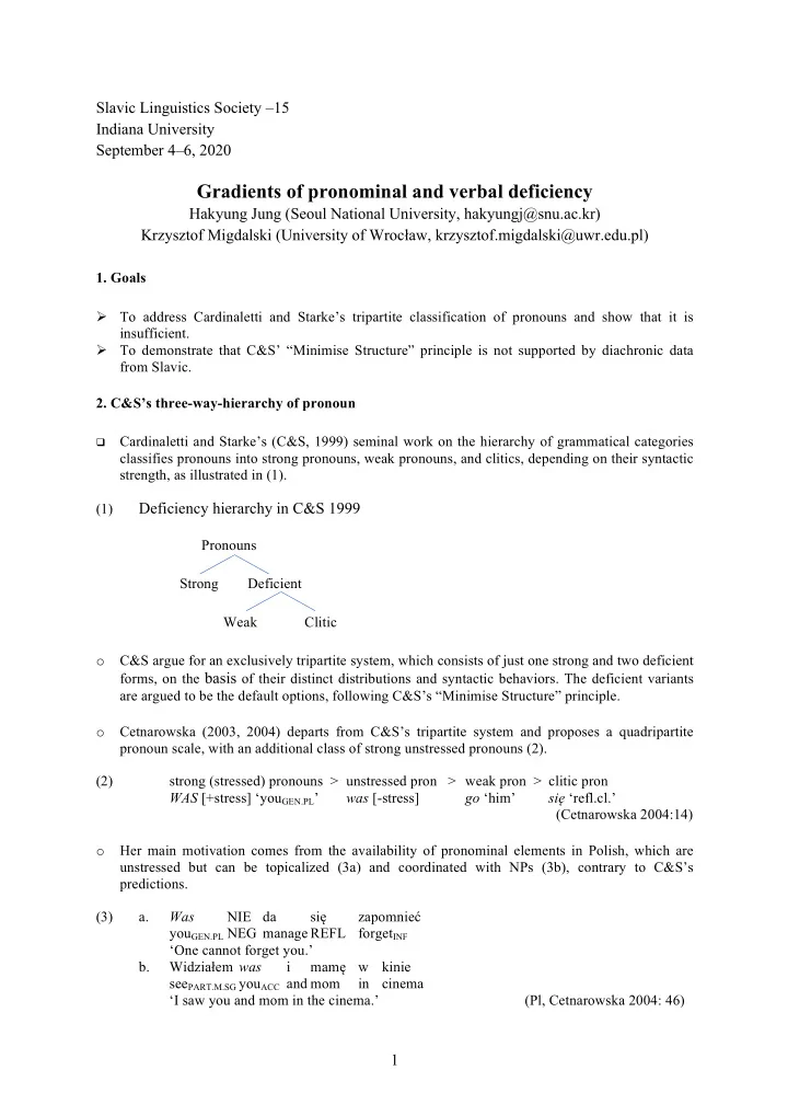gradients of pronominal and verbal deficiency