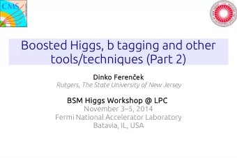 Boosted Higgs, b tagging and other  tools/techniques (Part 2)  Dinko Ferenek  Rutgers, The State