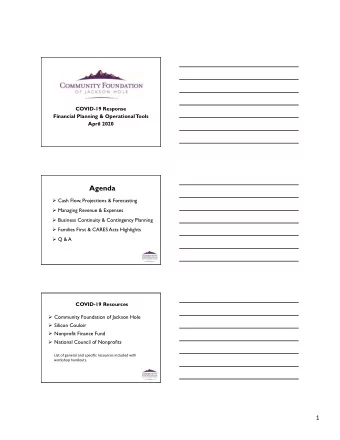 Agenda  Cash Flow, Projections &amp; Forecasting  Managing Revenue &amp; Expenses