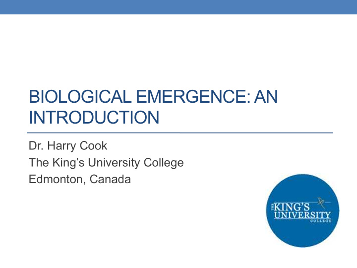 biological emergence an introduction