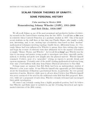 SCALAR-TENSOR THEORIES OF GRAVITY:  SOME PERSONAL HISTORY  Cuba meeting in Mexico 2008  Remembering