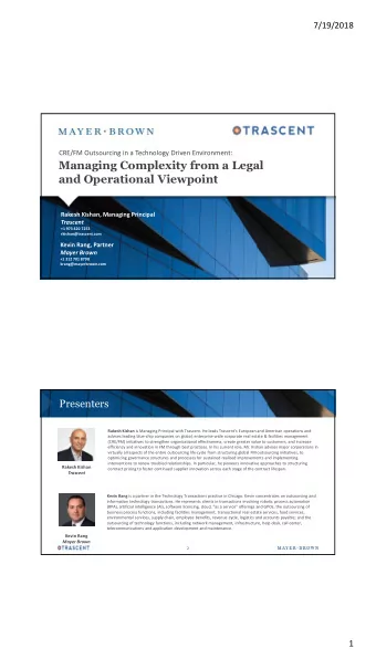 Managing Complexity from a Legal  and Operational Viewpoint  Rakesh Kishan, Managing Principal