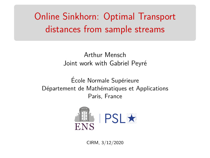 online sinkhorn optimal transport distances from sample