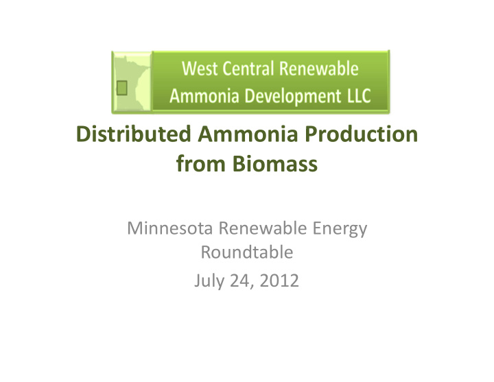 distributed ammonia production from biomass
